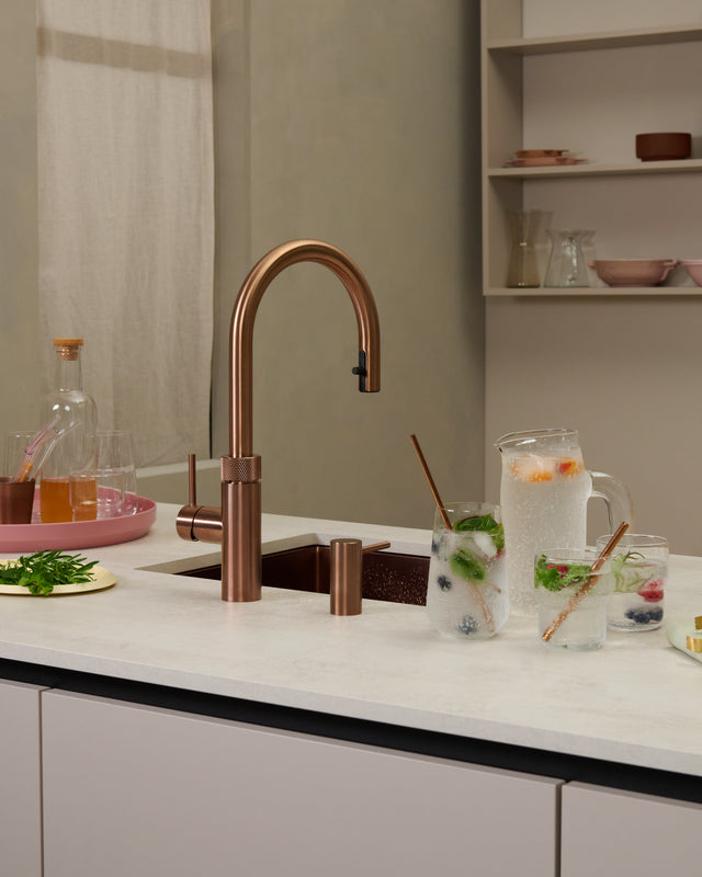 Quooker 3 in 1 Flex Rose Copper PRO3 Boiling Water Tap + CUBE