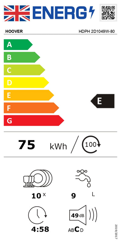 Hoover HDPH 2D1049W Slimline Freestanding Dishwasher - DB Domestic Appliances