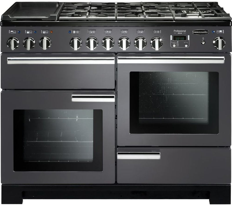 Rangemaster Professional Deluxe 110cm Dual Fuel Range Cooker Slate with Chrome - DB Domestic Appliances