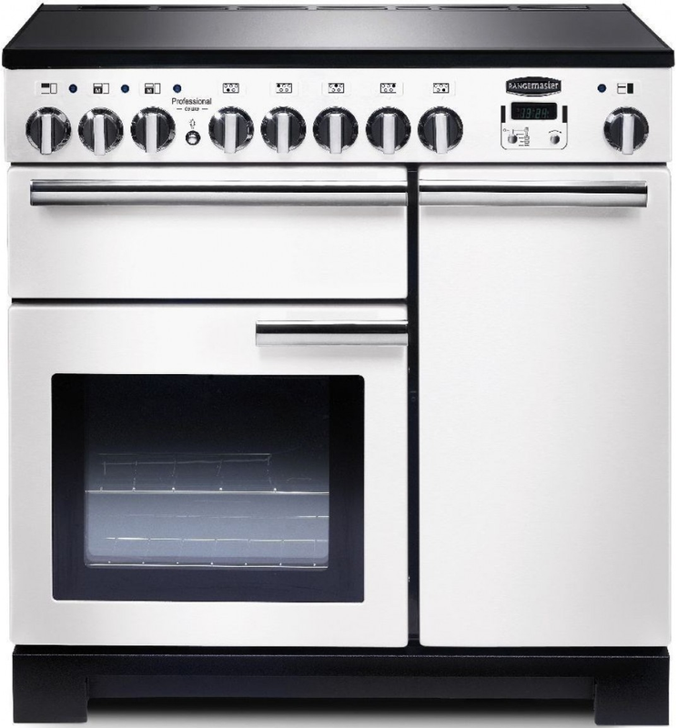 Rangemaster Professional Deluxe 90cm Induction Range Cooker White with Chrome - DB Domestic Appliances