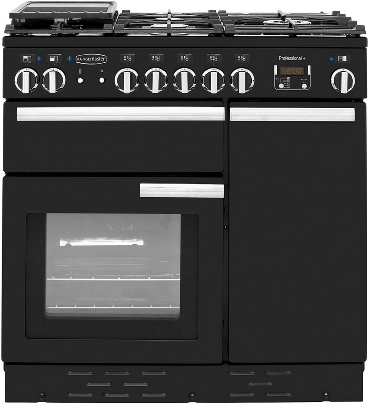 Rangemaster Professional plus 90cm Gas Range Cooker Black with Chrome - DB Domestic Appliances