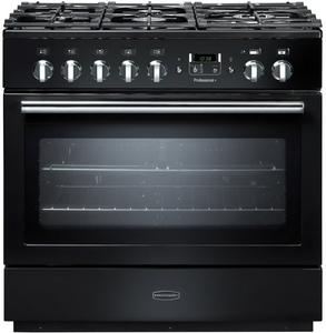 Rangemaster Professional Plus FX 90cm Dual Fuel Range Cooker Black with Chrome - DB Domestic Appliances