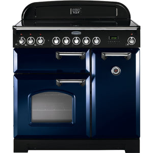 Rangemaster Classic Deluxe 90cm Ceramic Range Cooker Regal Blue with Chrome - DB Domestic Appliances